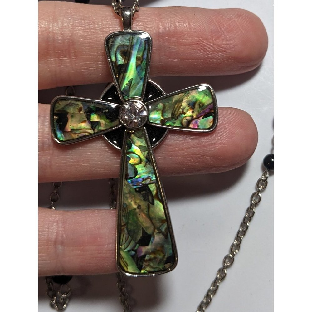 Abalone Beaded Cross Necklace - Picture 6 of 6